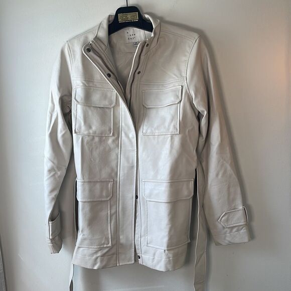 NWT Target NEW DAY Faux Leather Anorak Jacket Stone Tie Waist Jacket XS - Picture 4 of 11